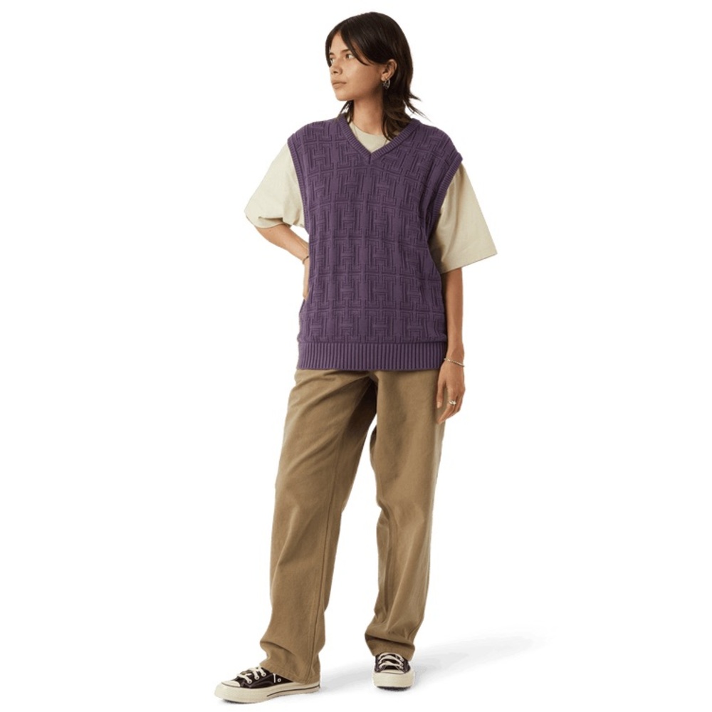 HUF Interlaced Jacquard Overdyed Vest-Raisin purple knitted Sz M preppy